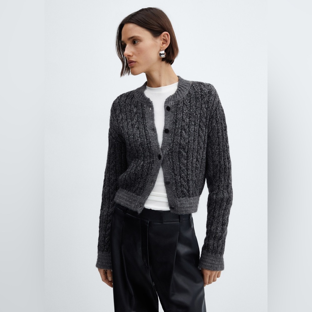 Mango Charcoal‎ Cable Knit Cardigan Medium